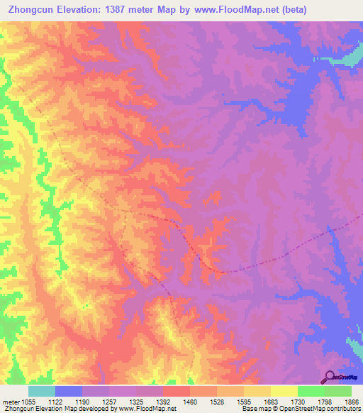 Zhongcun,China Elevation Map