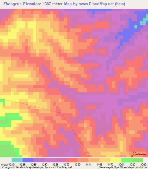 Zhongcun,China Elevation Map