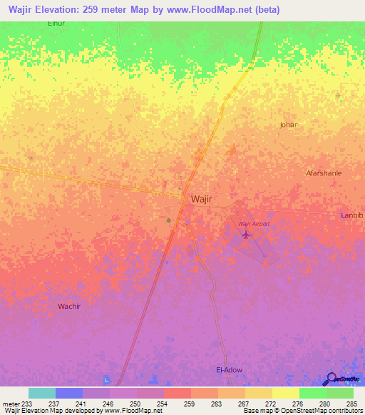 Wajir,Kenya Elevation Map