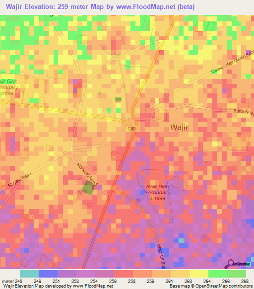 Wajir,Kenya Elevation Map