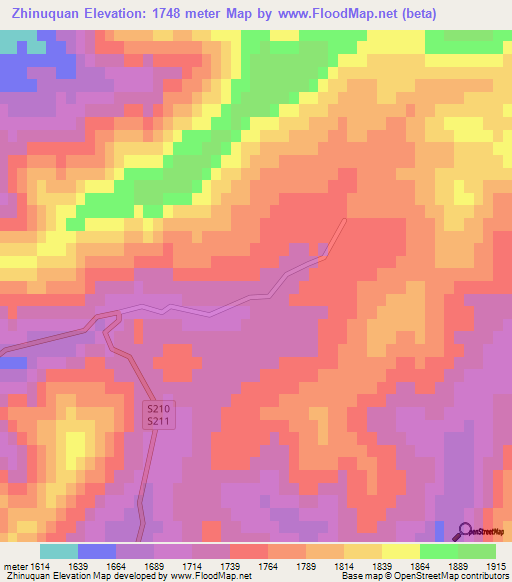 Zhinuquan,China Elevation Map