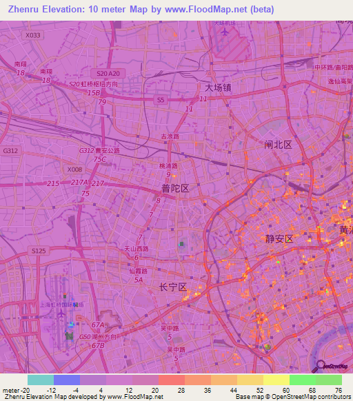 Zhenru,China Elevation Map