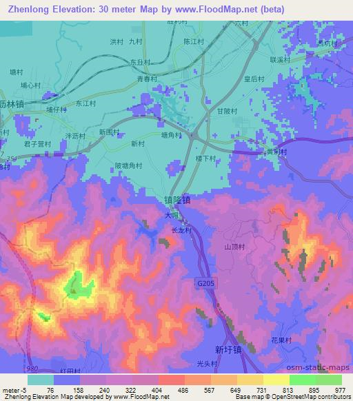 Zhenlong,China Elevation Map