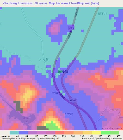 Zhenlong,China Elevation Map