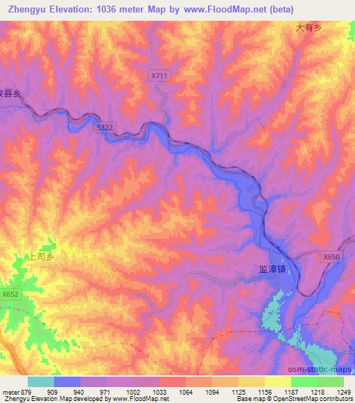 Zhengyu,China Elevation Map