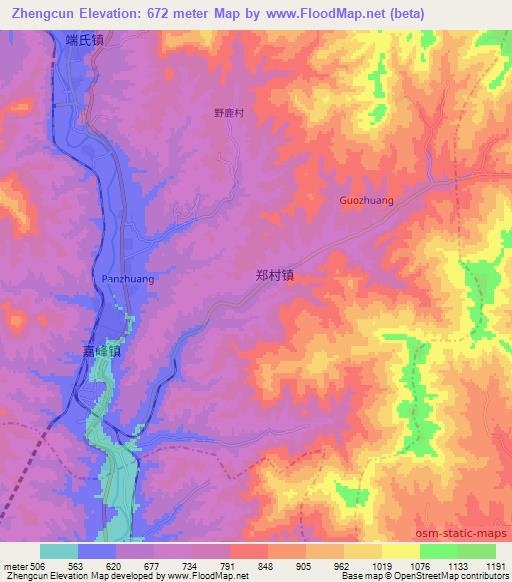 Zhengcun,China Elevation Map