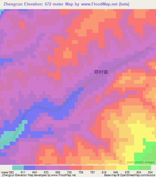 Zhengcun,China Elevation Map