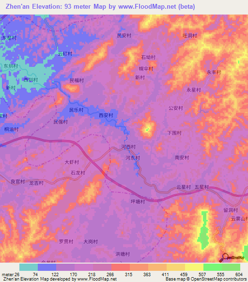 Zhen'an,China Elevation Map