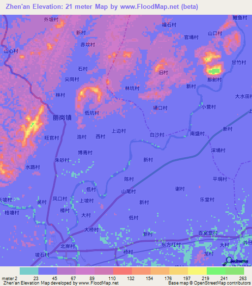 Zhen'an,China Elevation Map