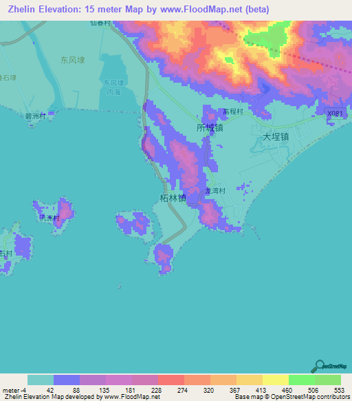 Zhelin,China Elevation Map