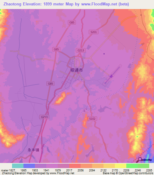 Zhaotong,China Elevation Map