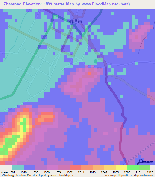 Zhaotong,China Elevation Map