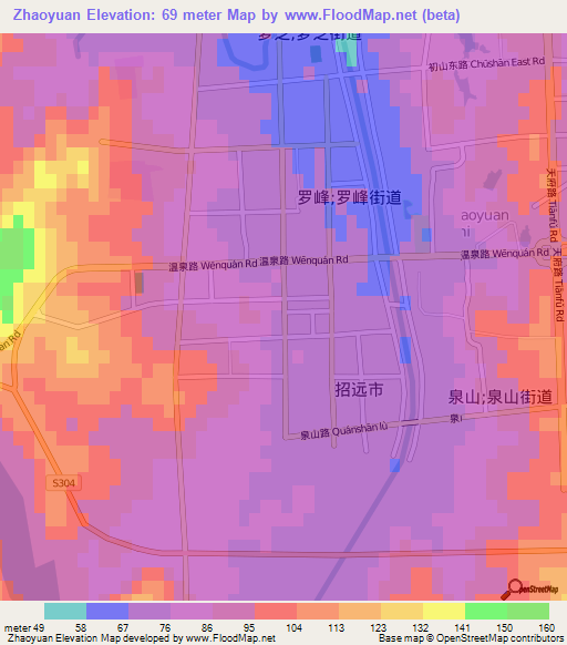 Zhaoyuan,China Elevation Map