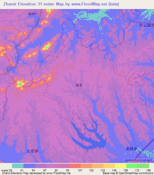 Zhanxi,China Elevation Map