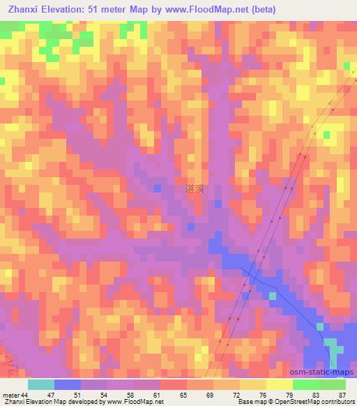 Zhanxi,China Elevation Map