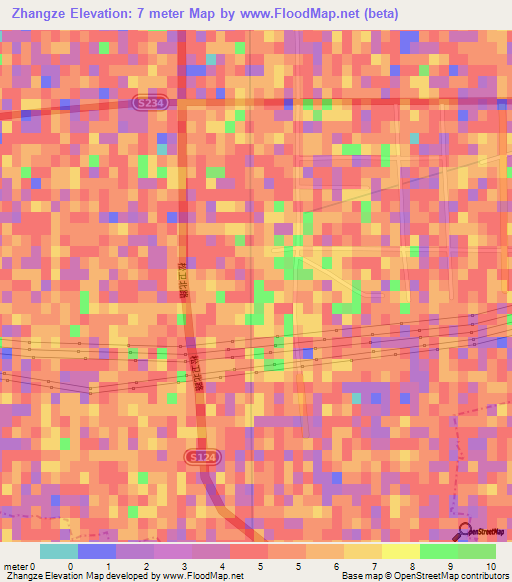 Zhangze,China Elevation Map