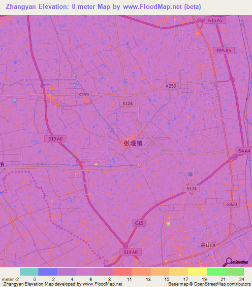 Zhangyan,China Elevation Map