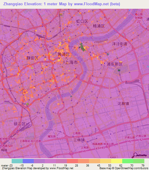 Zhangqiao,China Elevation Map