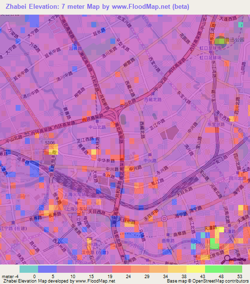 Zhabei,China Elevation Map