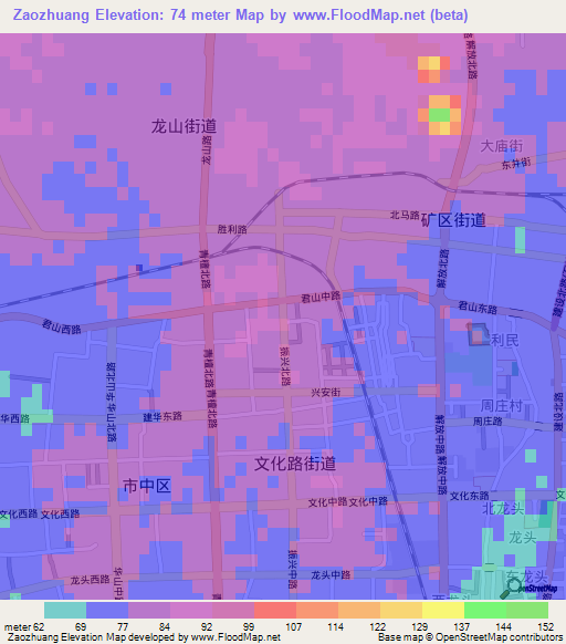 Zaozhuang,China Elevation Map