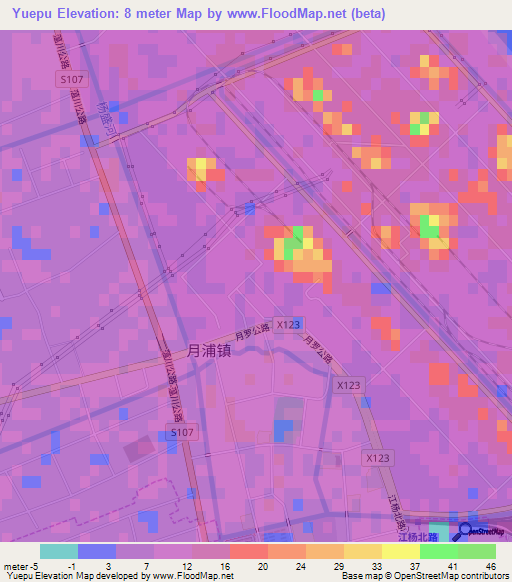 Yuepu,China Elevation Map