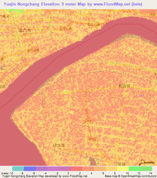 Yuejin Nongchang,China Elevation Map