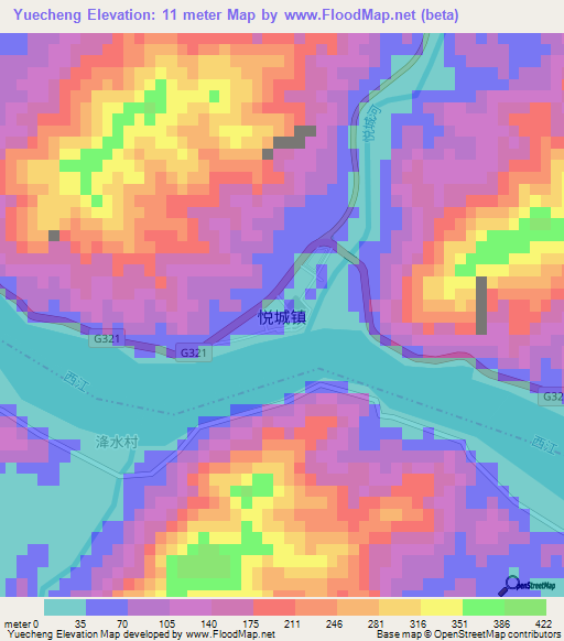 Yuecheng,China Elevation Map