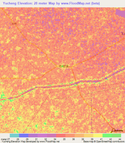 Yucheng,China Elevation Map