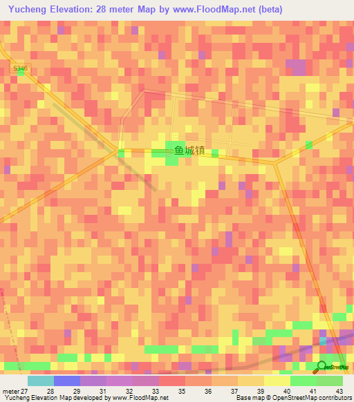 Yucheng,China Elevation Map