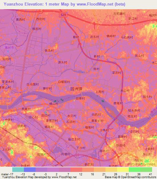 Yuanzhou,China Elevation Map