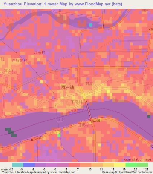 Yuanzhou,China Elevation Map