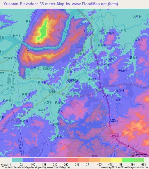 Yuantan,China Elevation Map