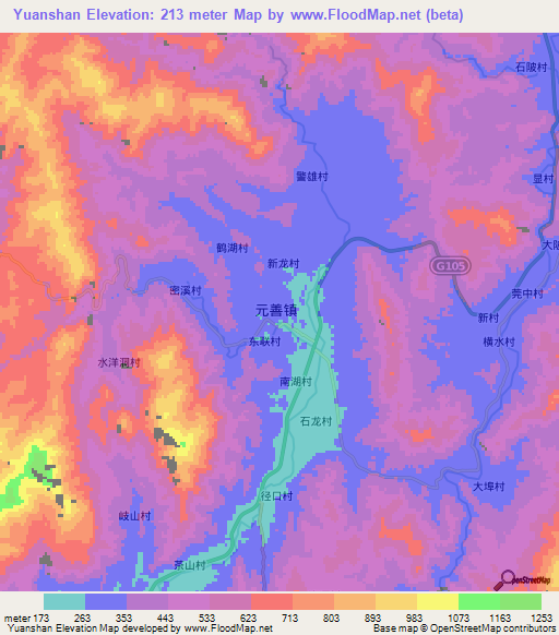 Yuanshan,China Elevation Map