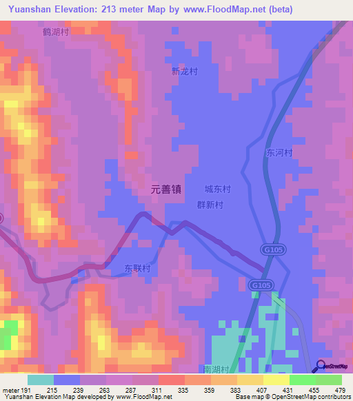 Yuanshan,China Elevation Map