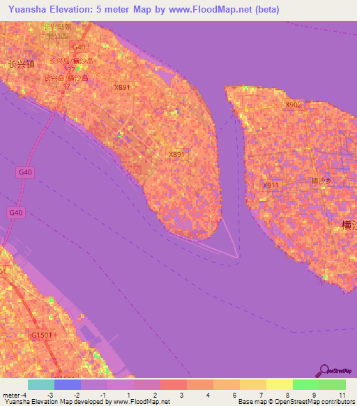 Yuansha,China Elevation Map