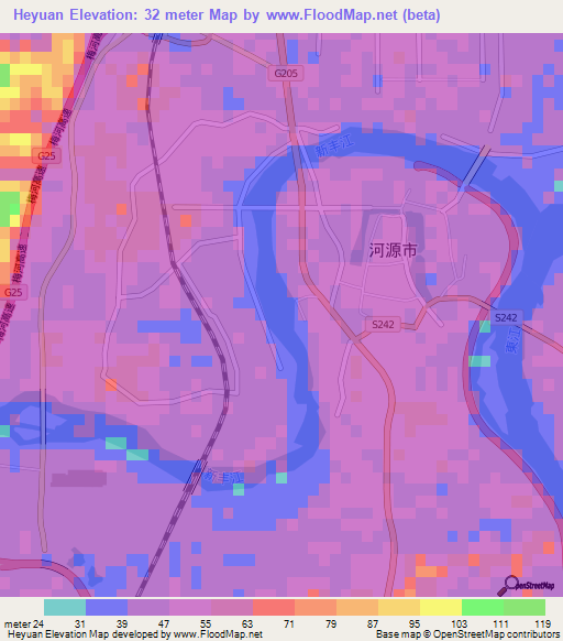 Heyuan,China Elevation Map