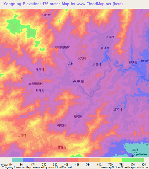 Yongning,China Elevation Map