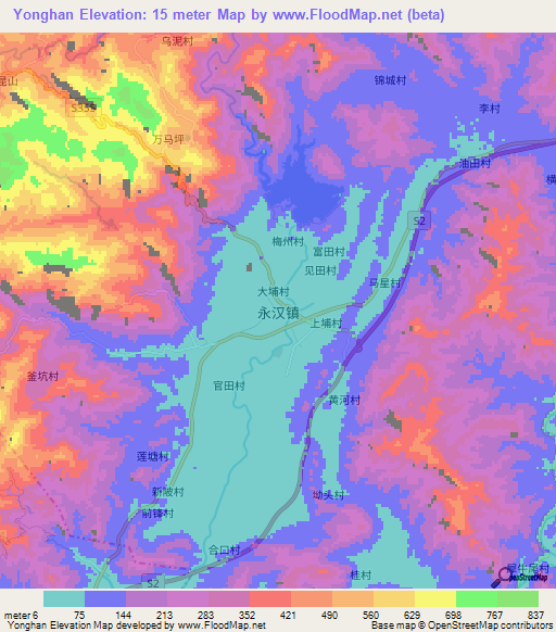 Yonghan,China Elevation Map