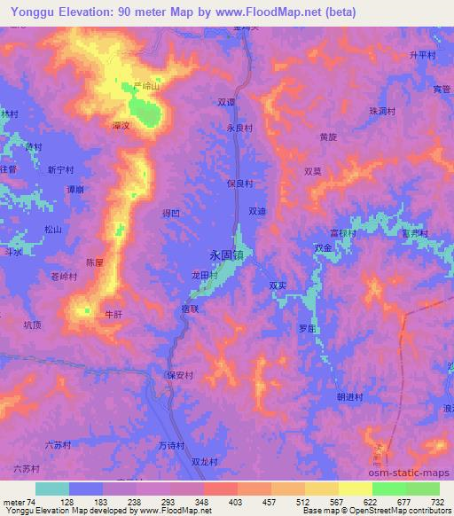 Yonggu,China Elevation Map