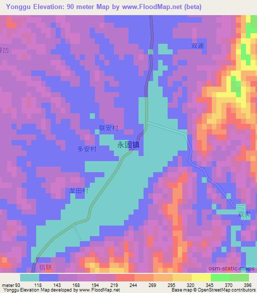 Yonggu,China Elevation Map