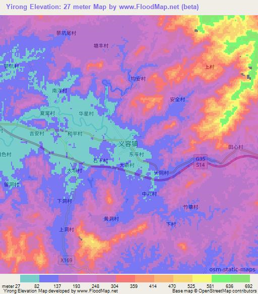 Yirong,China Elevation Map