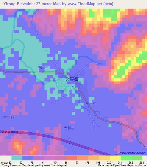 Yirong,China Elevation Map