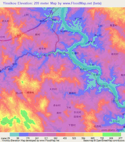 Yinxikou,China Elevation Map