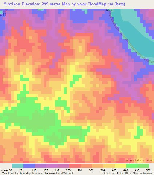 Yinxikou,China Elevation Map