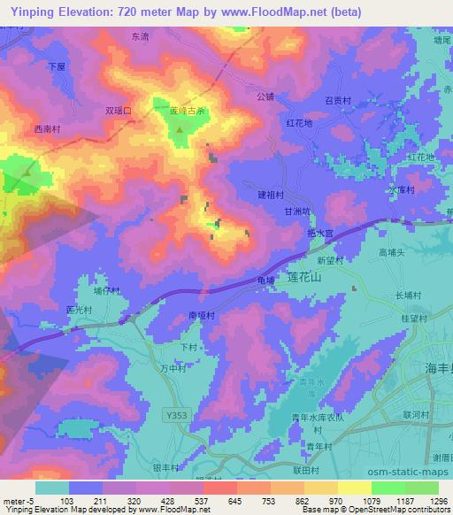 Yinping,China Elevation Map