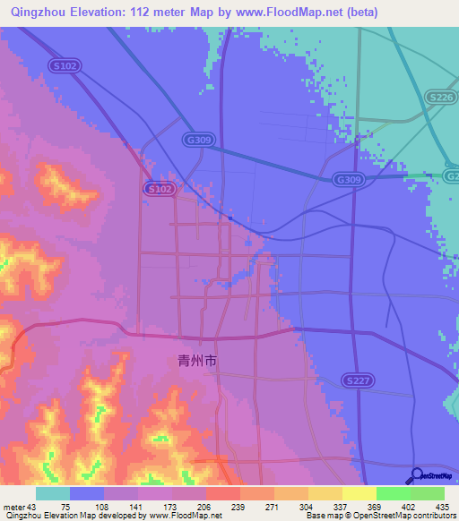 Qingzhou,China Elevation Map
