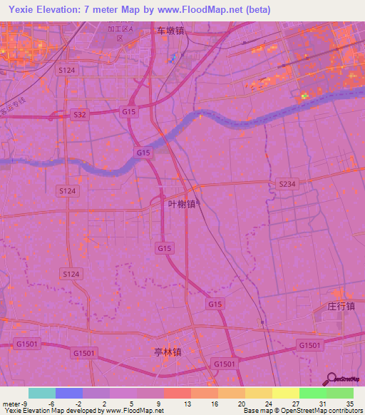 Yexie,China Elevation Map