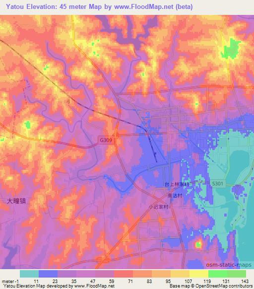 Yatou,China Elevation Map