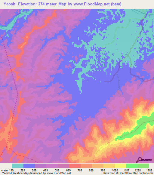 Elevation of Yaoshi,China Elevation Map, Topography, Contour