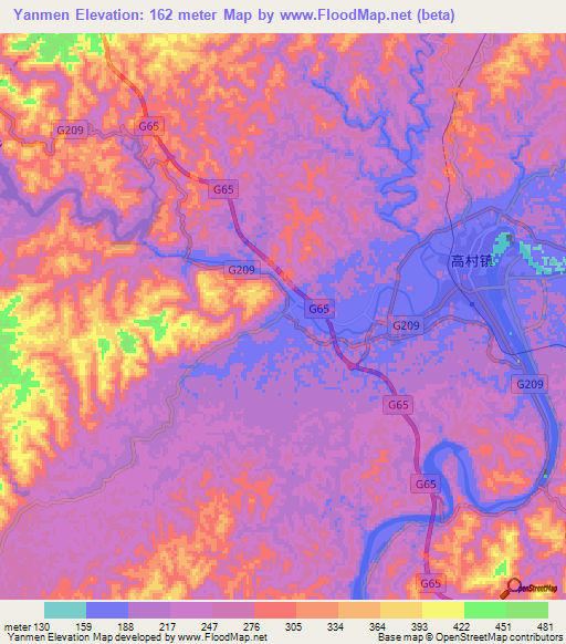 Yanmen,China Elevation Map